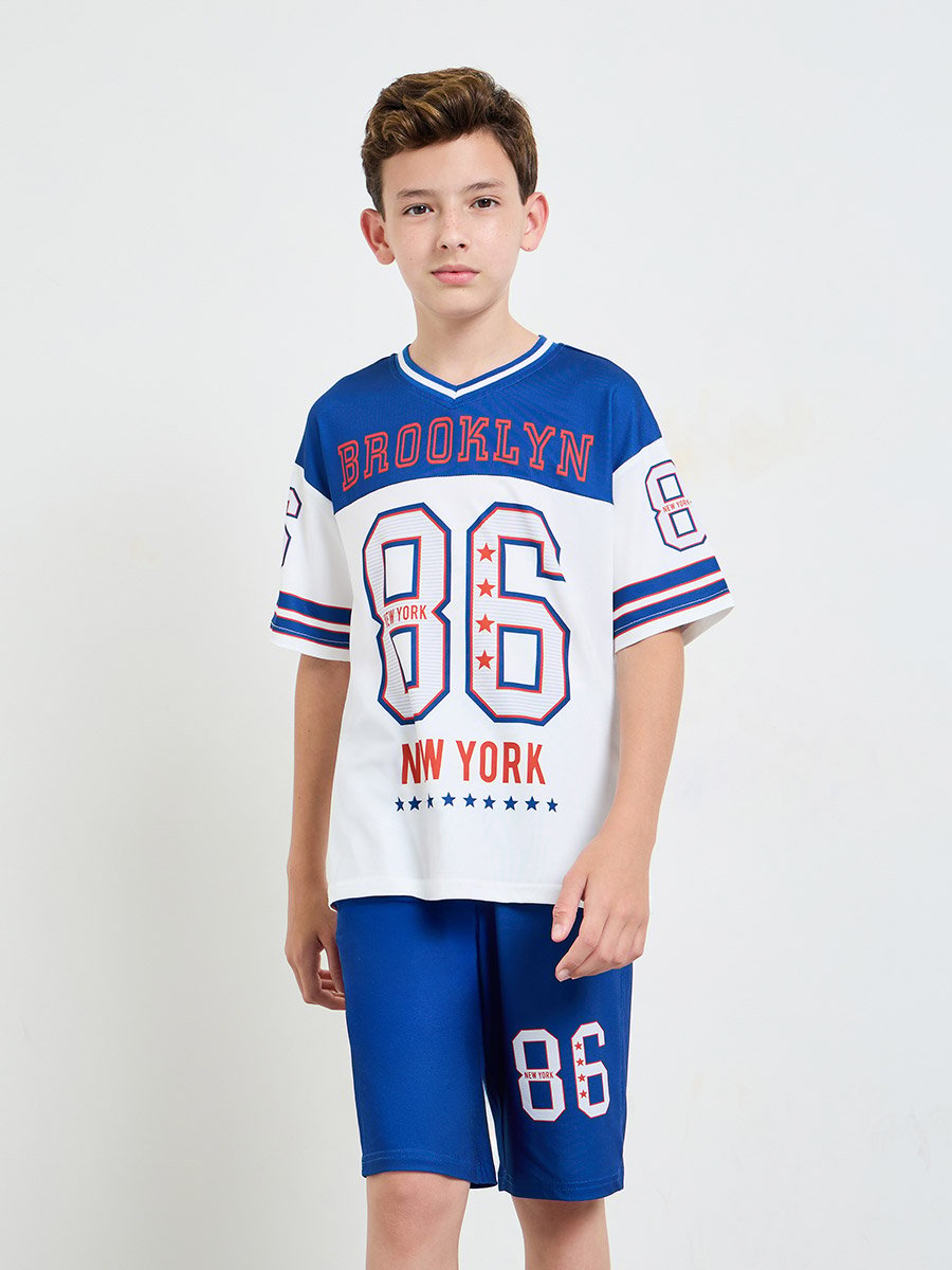 Boys Graphic V Neck Jersey T-Shirt and Shorts Set
