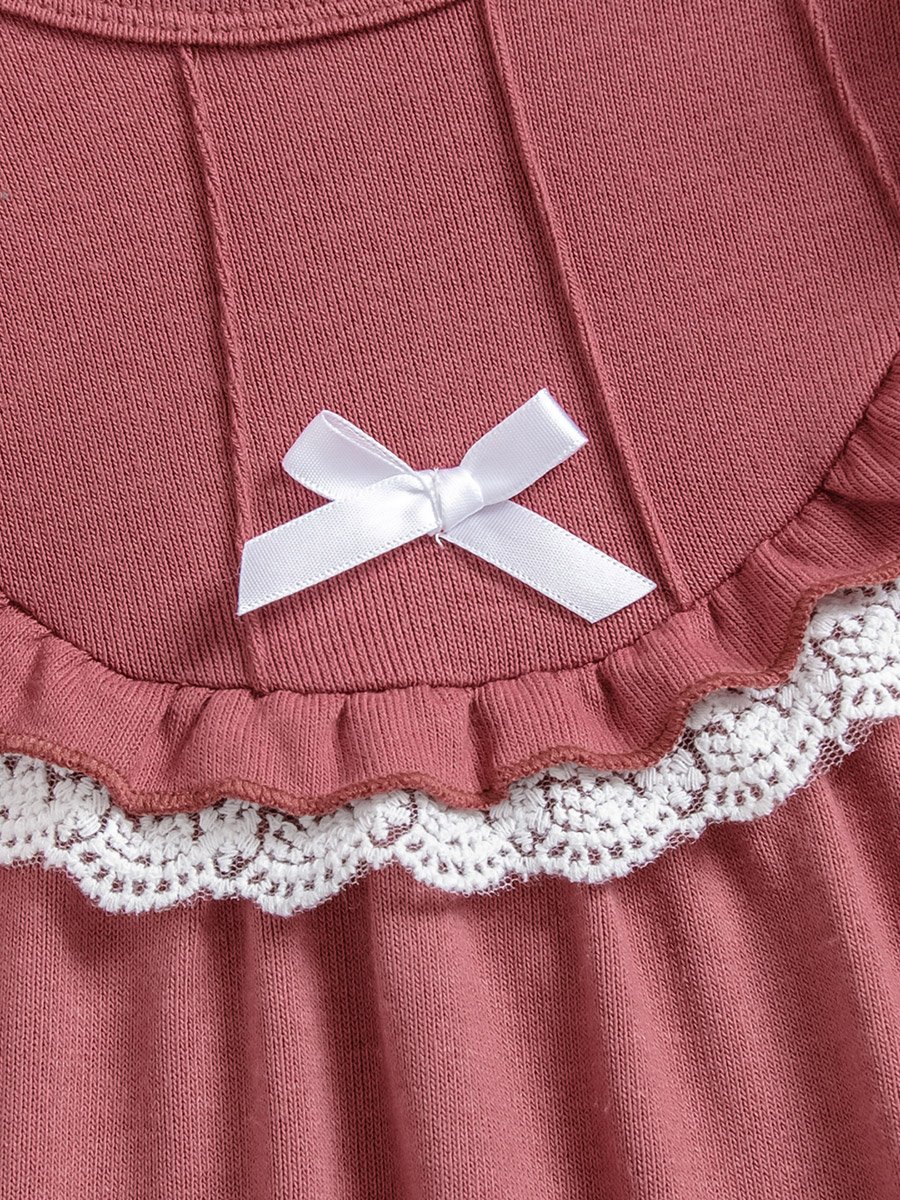 Girls Dusty Rose Lace Detail T-Shirt and Ruffled Pants Set