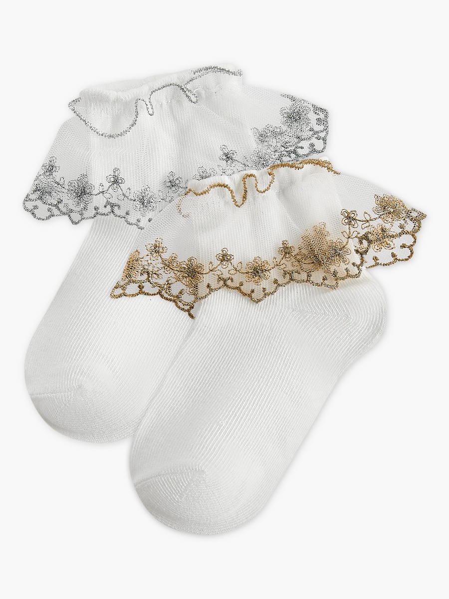 Pack of 2 Girls Ankle Length Socks with Embroidered Accent