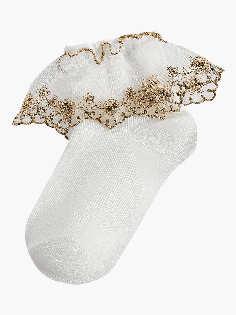 Pack of 2 Girls Ankle Length Socks with Embroidered Accent