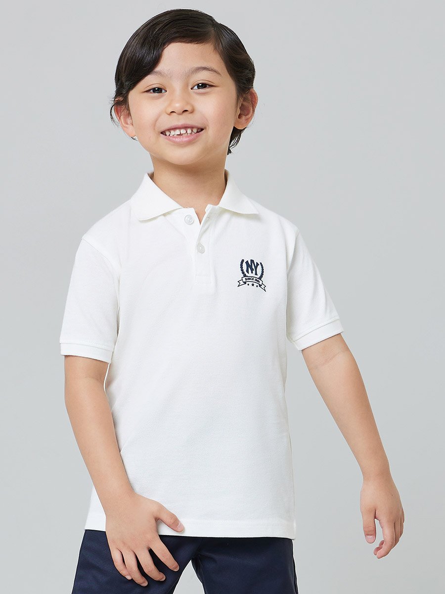 Boys Off White Regular Fit Cotton Polo T-Shirt