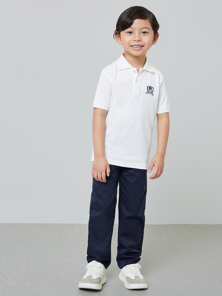 Boys Off White Regular Fit Cotton Polo T-Shirt