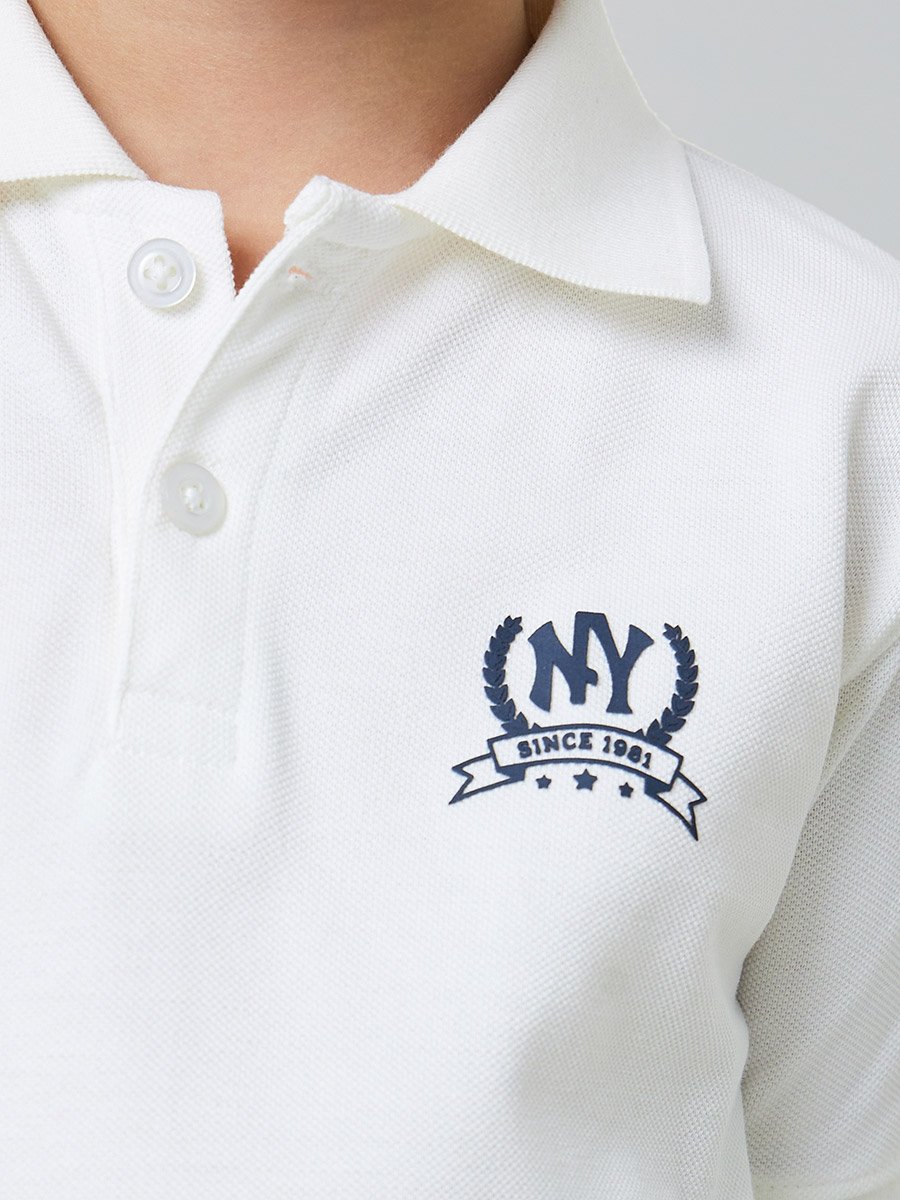 Boys Off White Regular Fit Cotton Polo T-Shirt