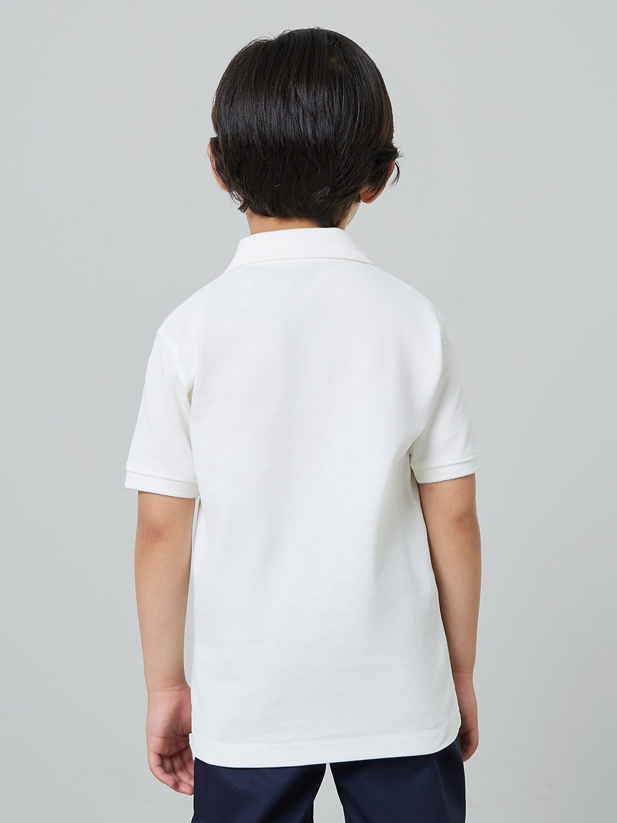Boys Off White Regular Fit Cotton Polo T-Shirt
