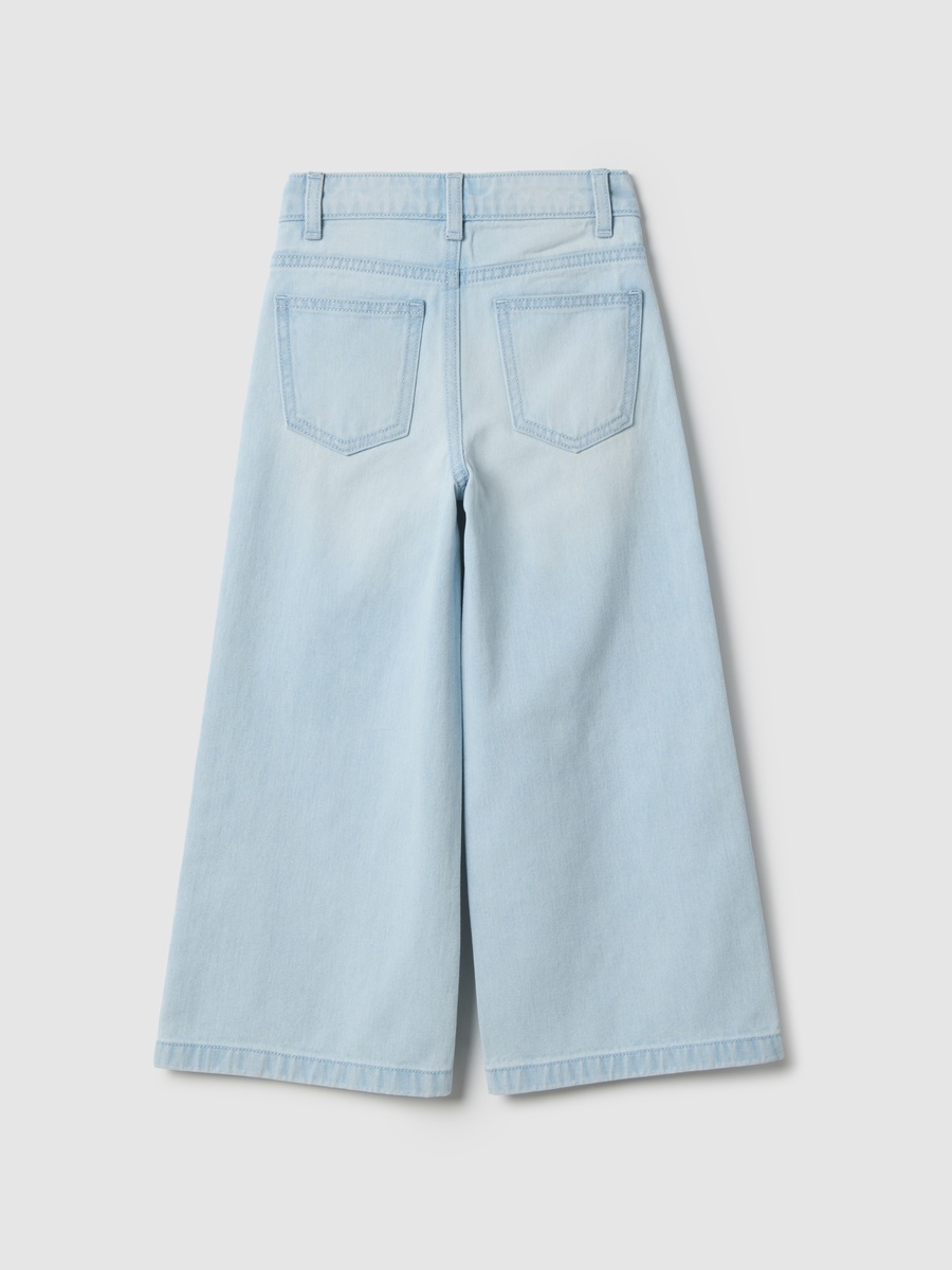 Girls Light Blue Floral Embroidered Flare Jeans