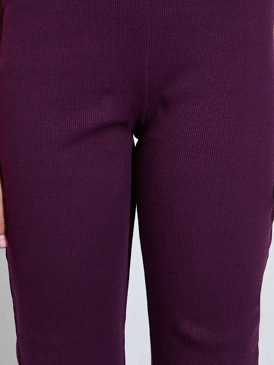 Teen Girls Purple Ribbed Flared Leggings