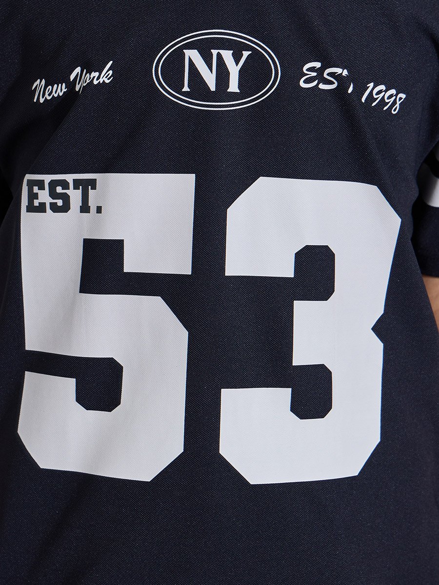 Teen Boys Black Graphic Print V-Neck Sports Jersey T-Shirt