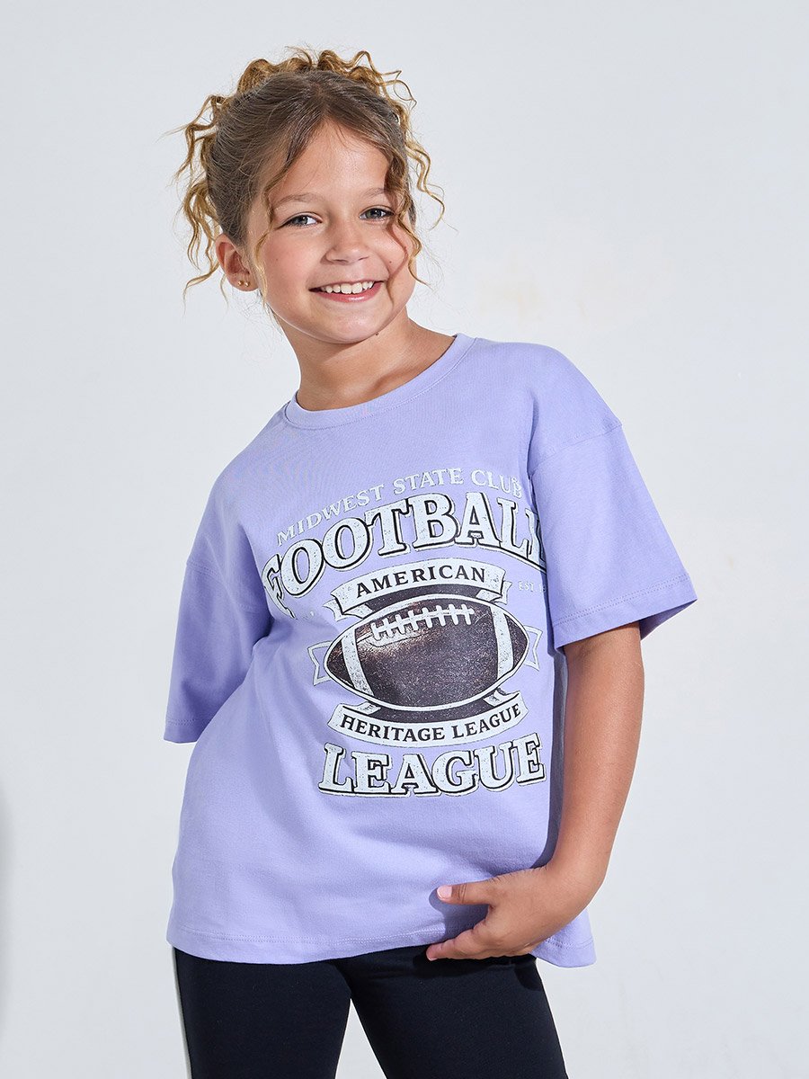 Teen Girls Blue Graphic Print Oversized T-Shirt