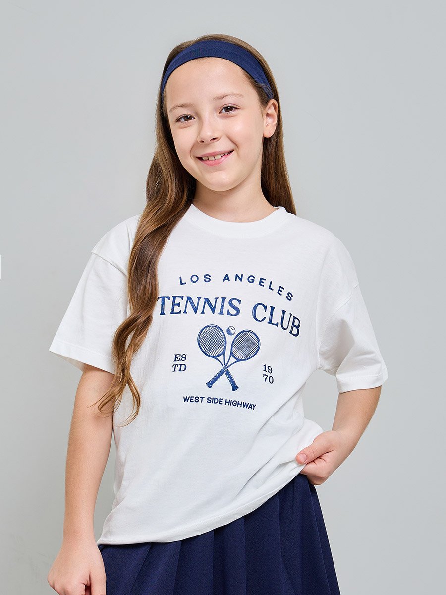 Teen Girls White Graphic Print Cotton Oversized T-Shirt
