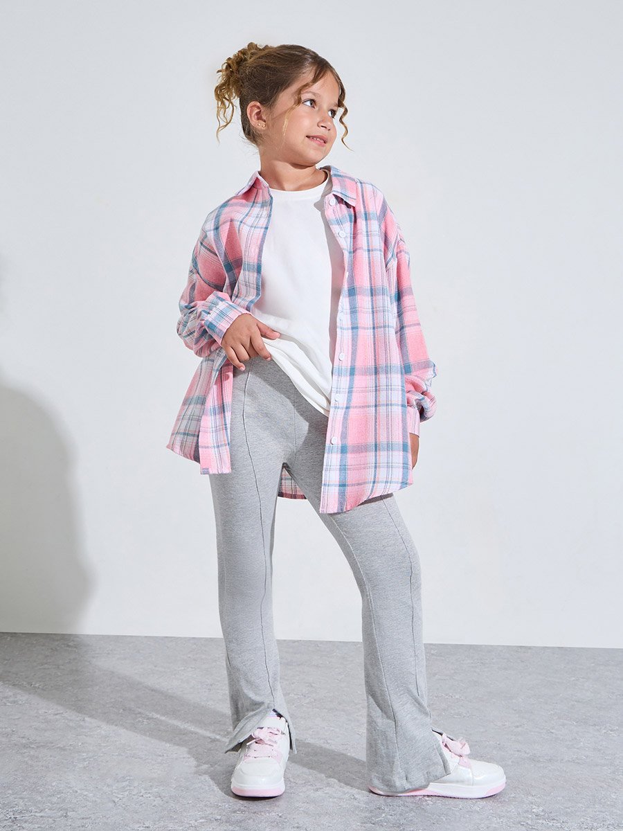 Teen Girls Grey Solid High-Rise Leggings with Front Slit