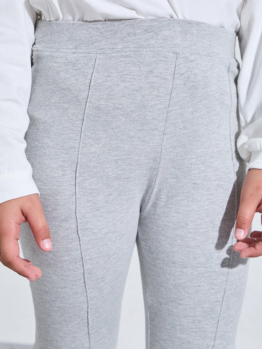 Teen Girls Grey Solid High-Rise Leggings with Front Slit