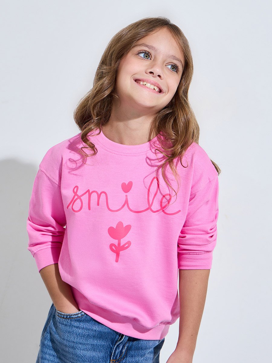 Girls Pink Graphic Print Oversized Sweatshirt