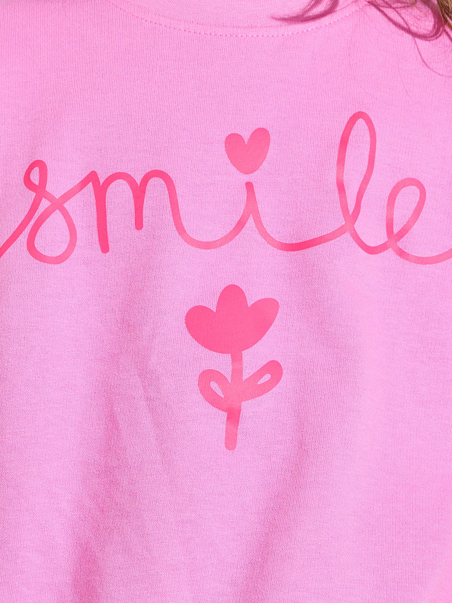 Girls Pink Graphic Print Oversized Sweatshirt