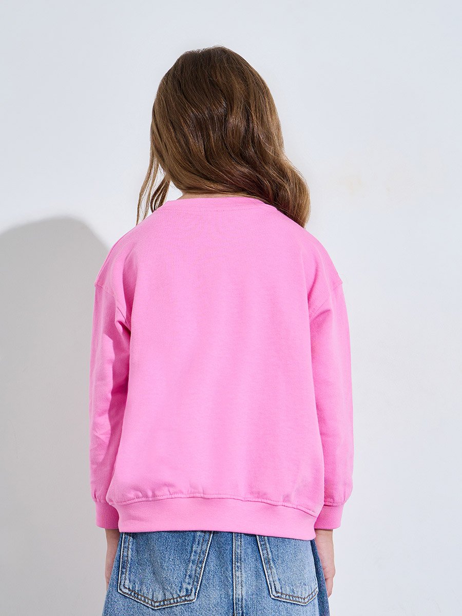 Girls Pink Graphic Print Oversized Sweatshirt