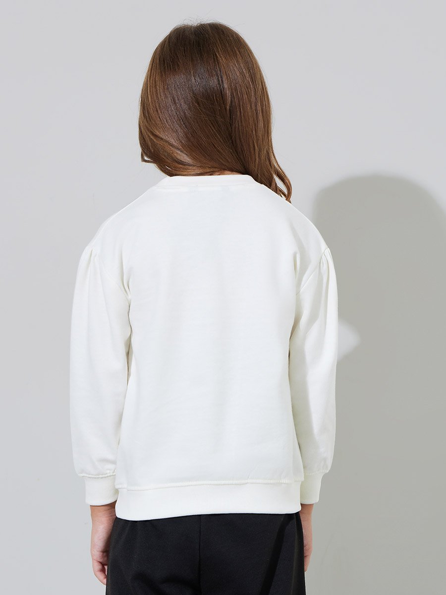 Girls Off White Bow Print Oversized Sweatshirt
