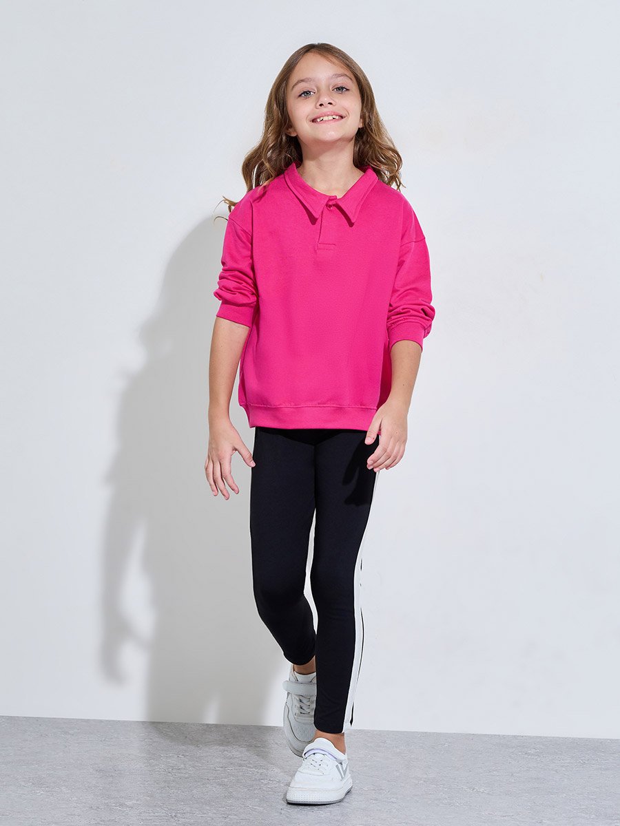 Teen Girls Pink Collared Oversized Sweatshirt
