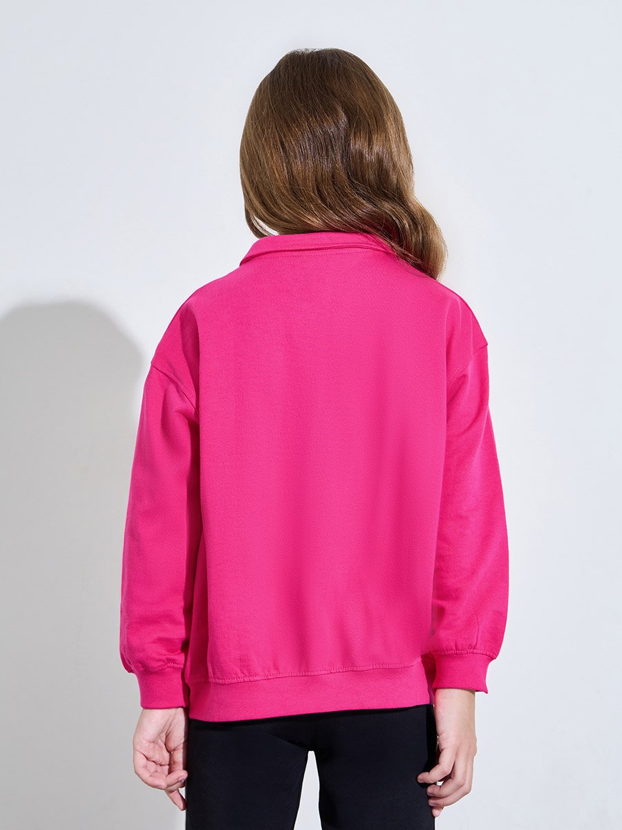 Teen Girls Pink Collared Oversized Sweatshirt
