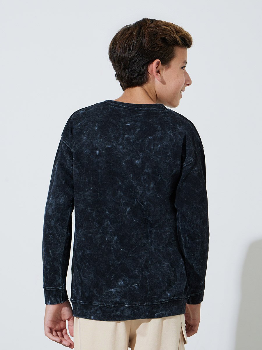 Teen Boys Black Acid Wash Graphic Print Oversized Sweatshirt