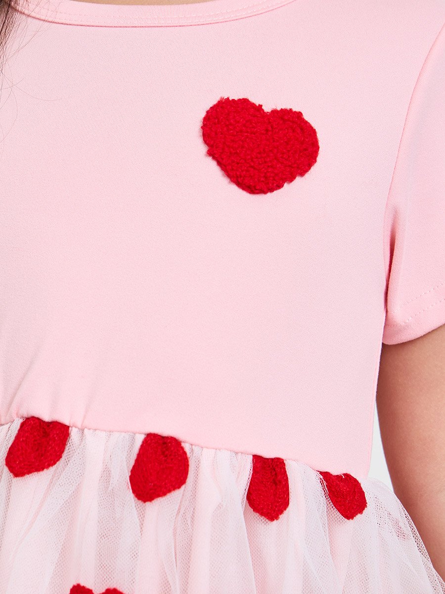 Girls Heart Mesh Print Casual Dress