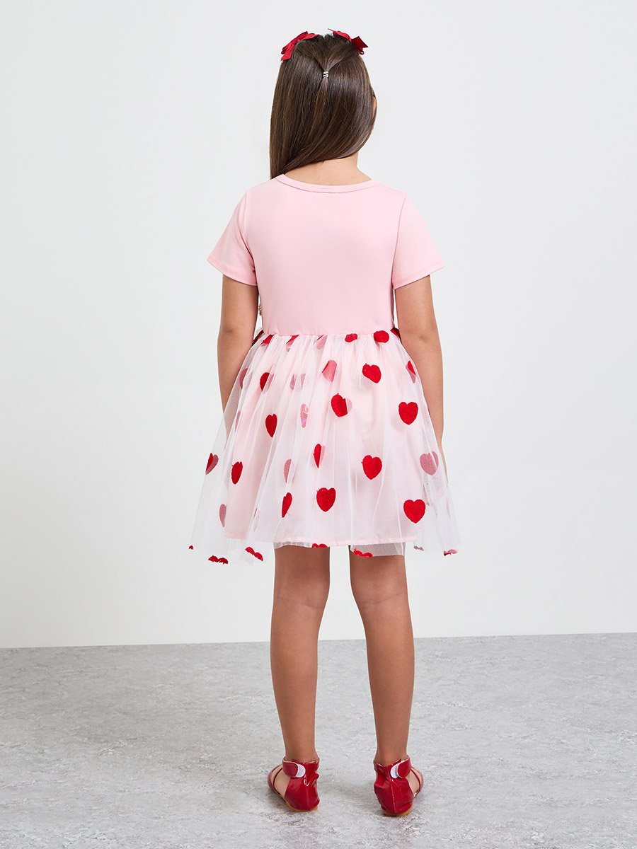 Girls Heart Mesh Print Casual Dress