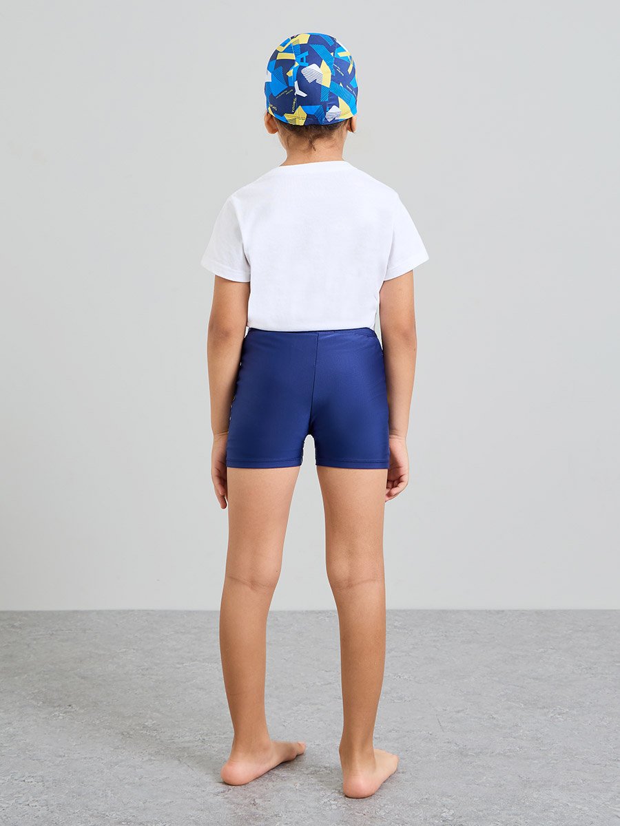 Boys Side Pannel Print Swim Shorts with Cap