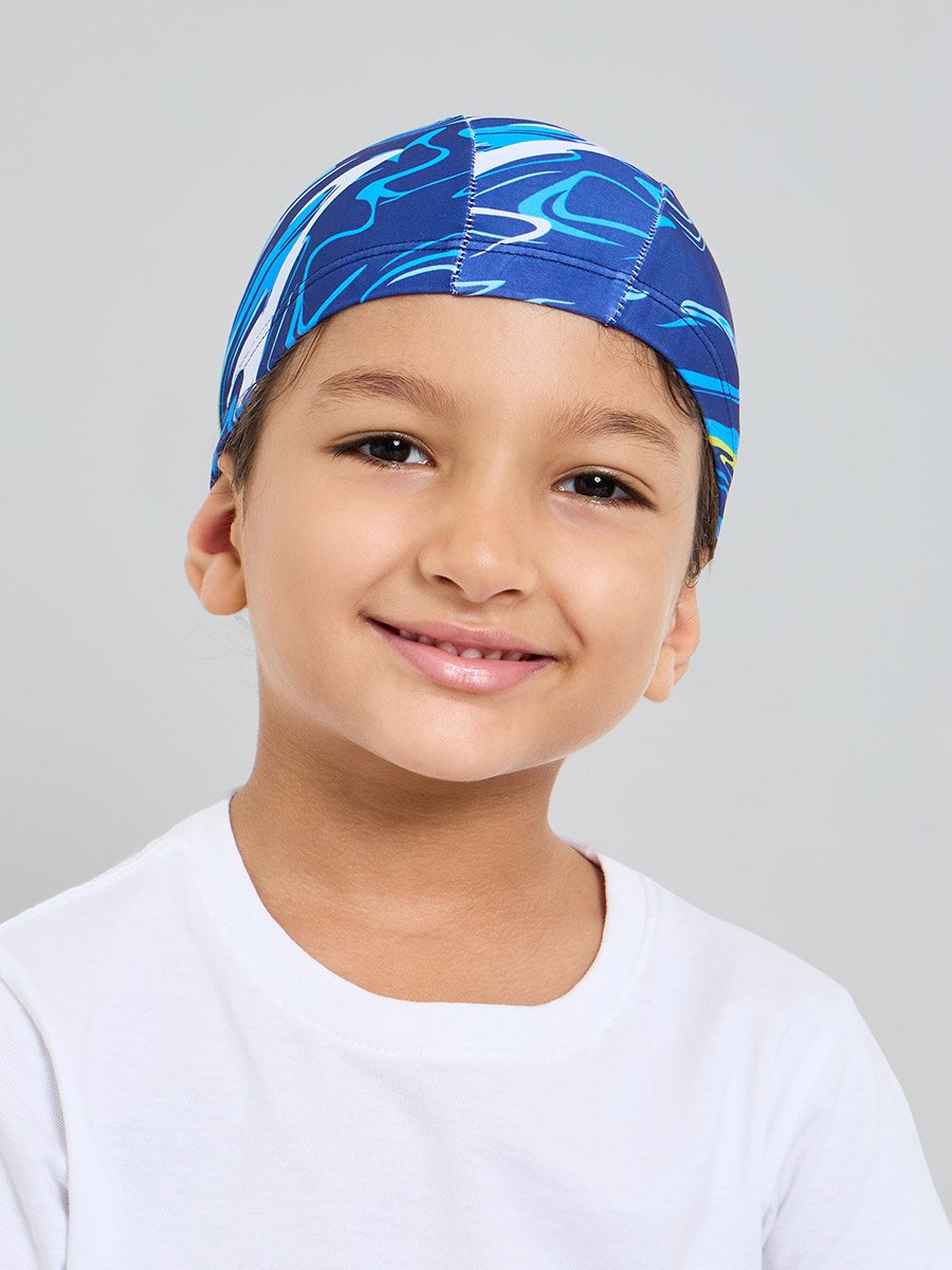 Boys Side Pannel Print Swim Shorts with Cap
