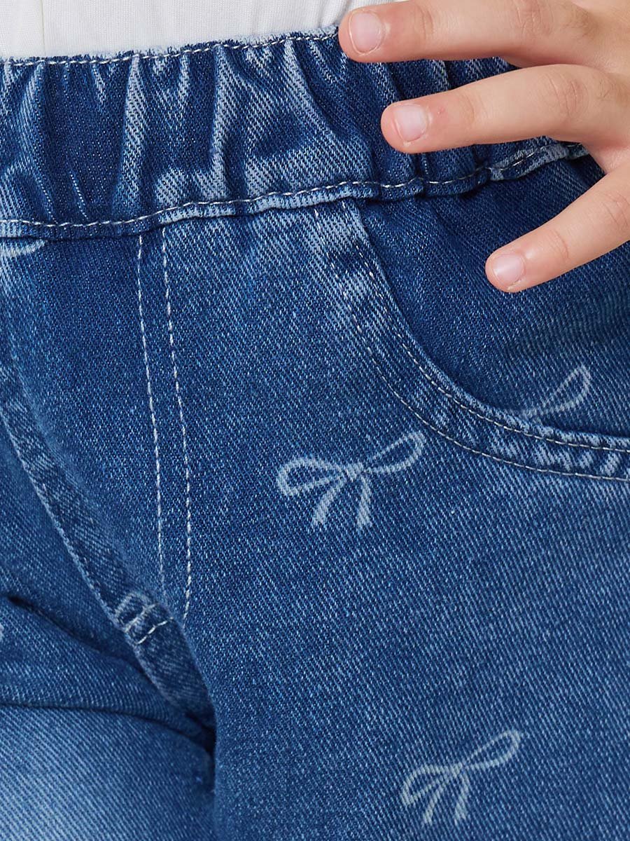 Girls Bow Print Straight Leg Jeans