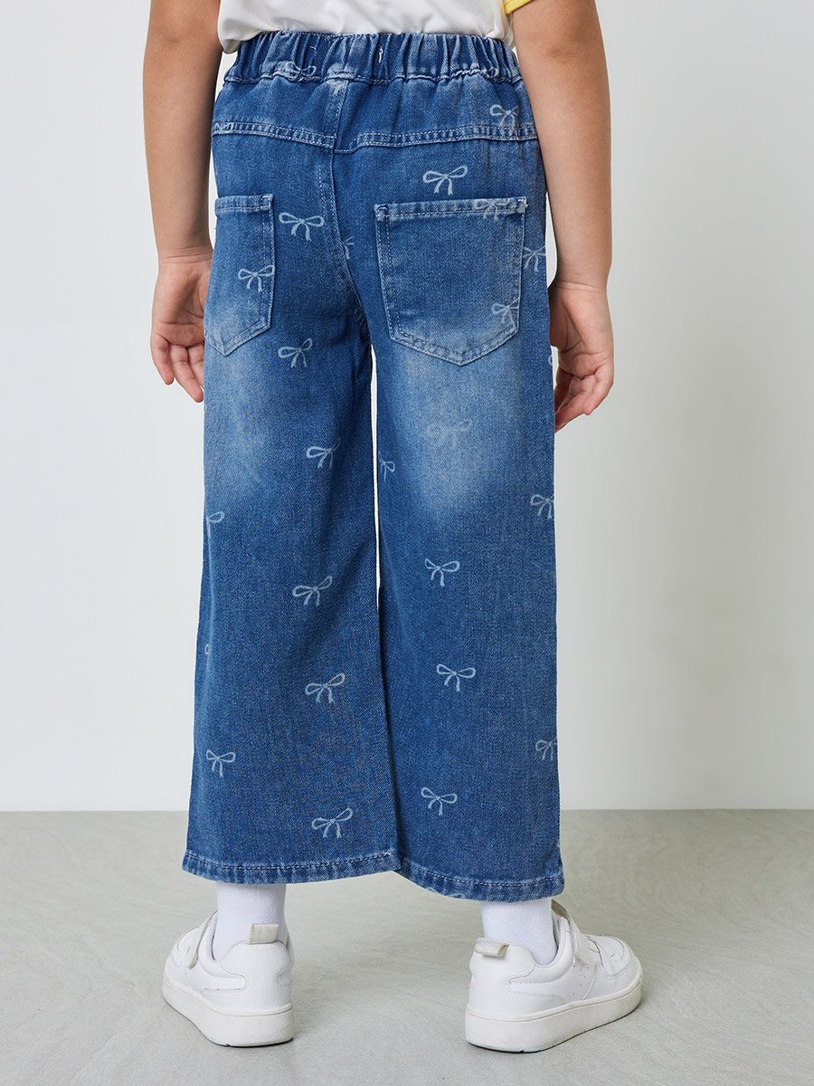 Girls Bow Print Straight Leg Jeans