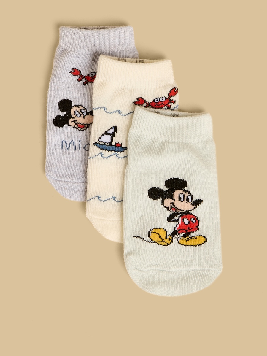 Pack of 3 - Mickey Mouse Print Anti-Skid Ankle Length Socks