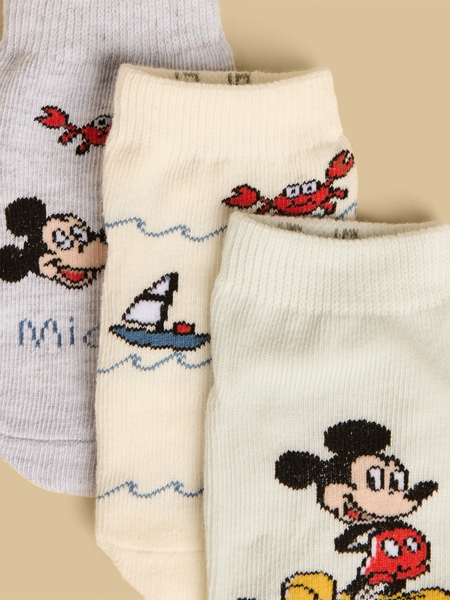 Pack of 3 - Mickey Mouse Print Anti-Skid Ankle Length Socks