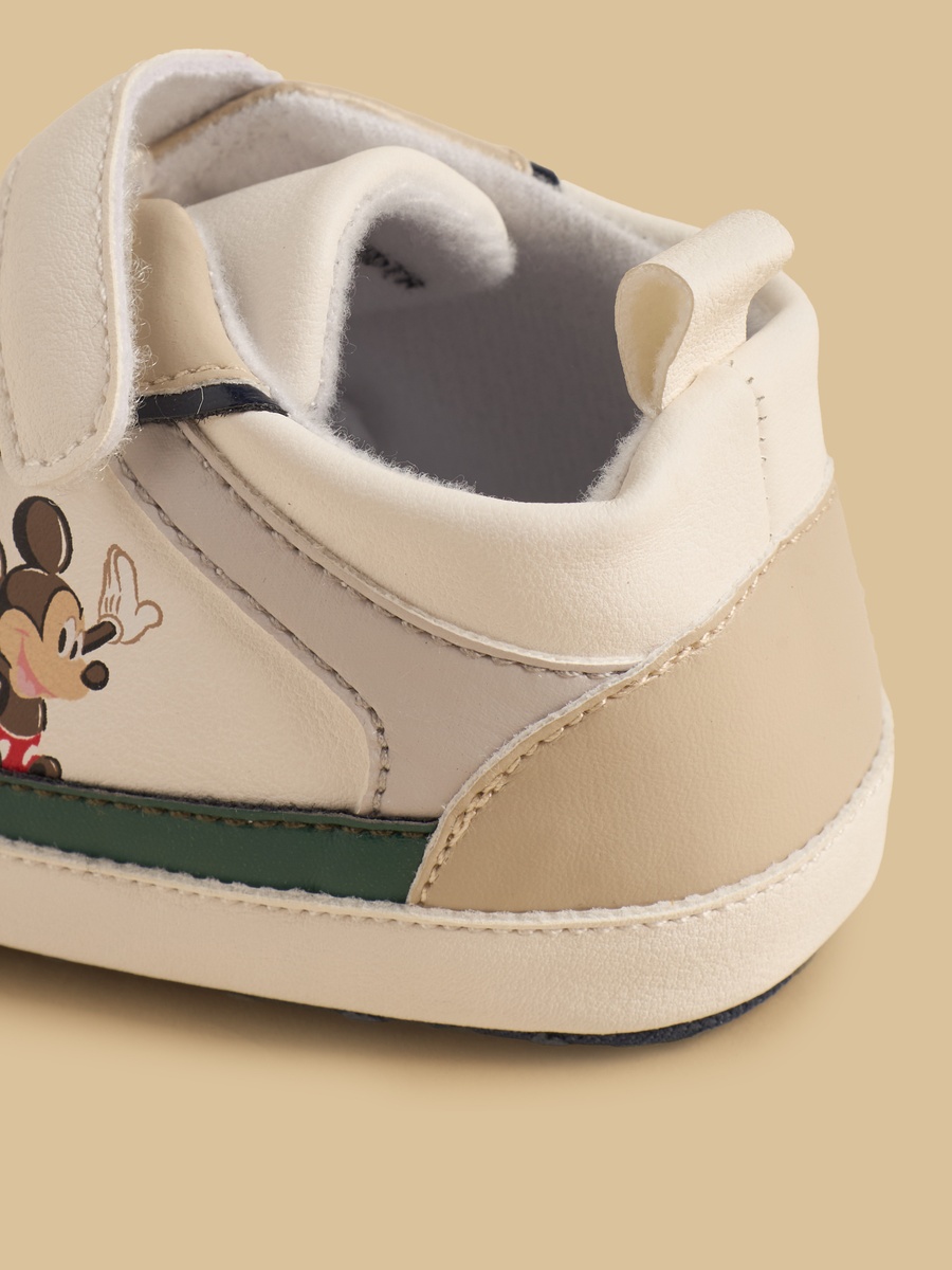 Mickey Mouse Print Booties with Hook and Loop Closure
