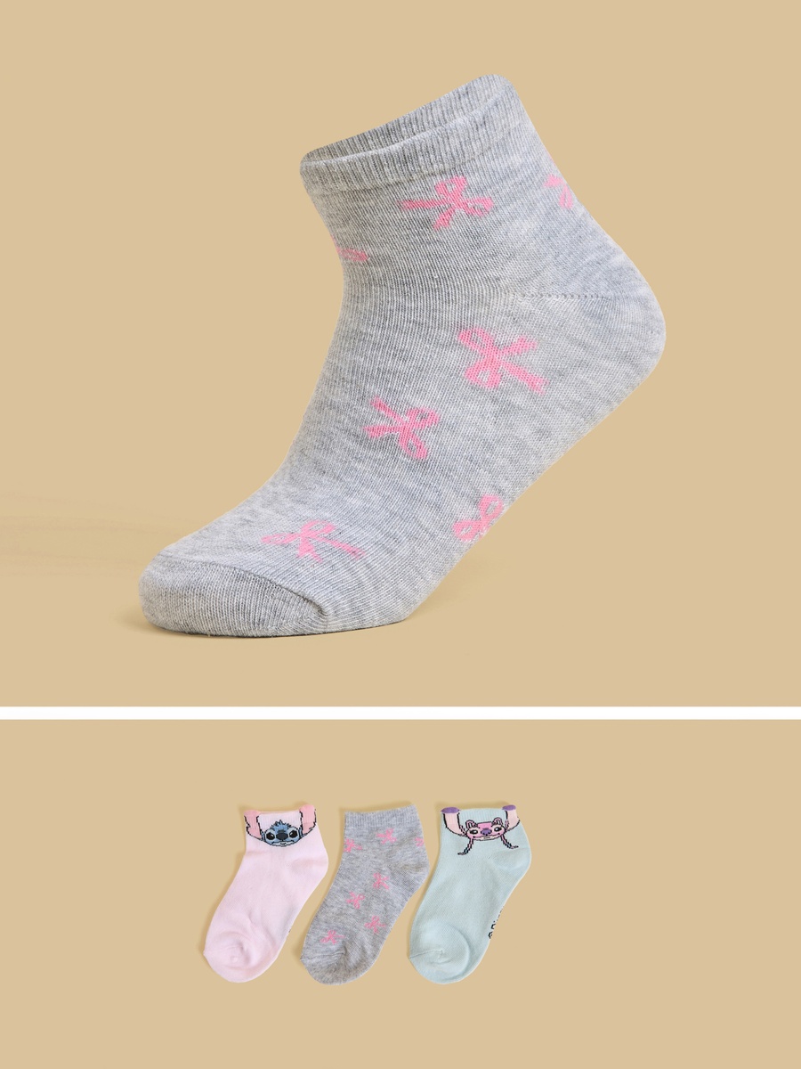 Pack of 3 - Stitch and Angel Print Ankle Length Socks