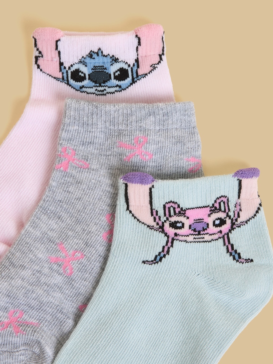 Pack of 3 - Stitch and Angel Print Ankle Length Socks