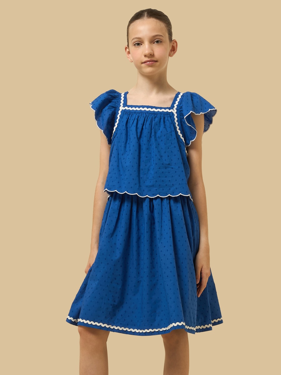 Layered Flutter Sleeves Dress with Rick Rack Detail