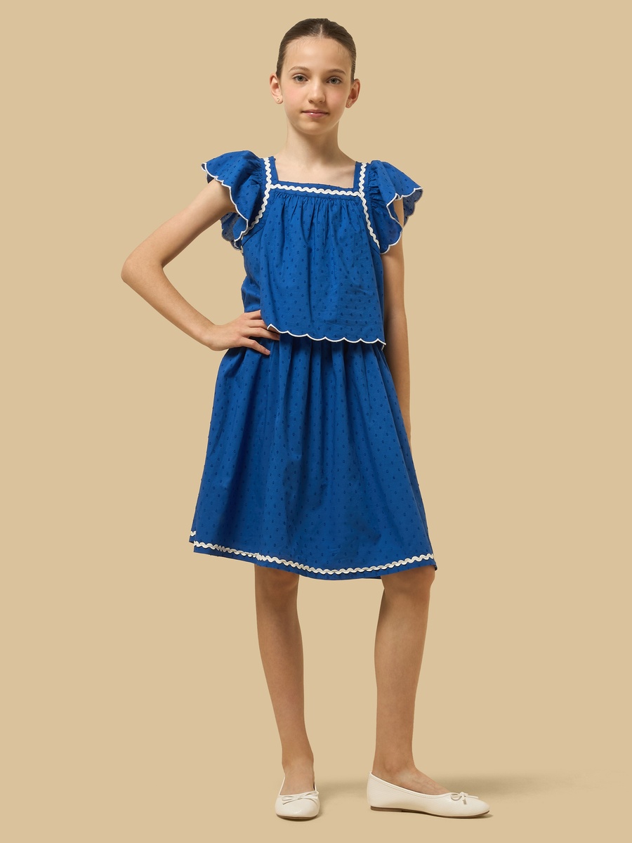 Layered Flutter Sleeves Dress with Rick Rack Detail