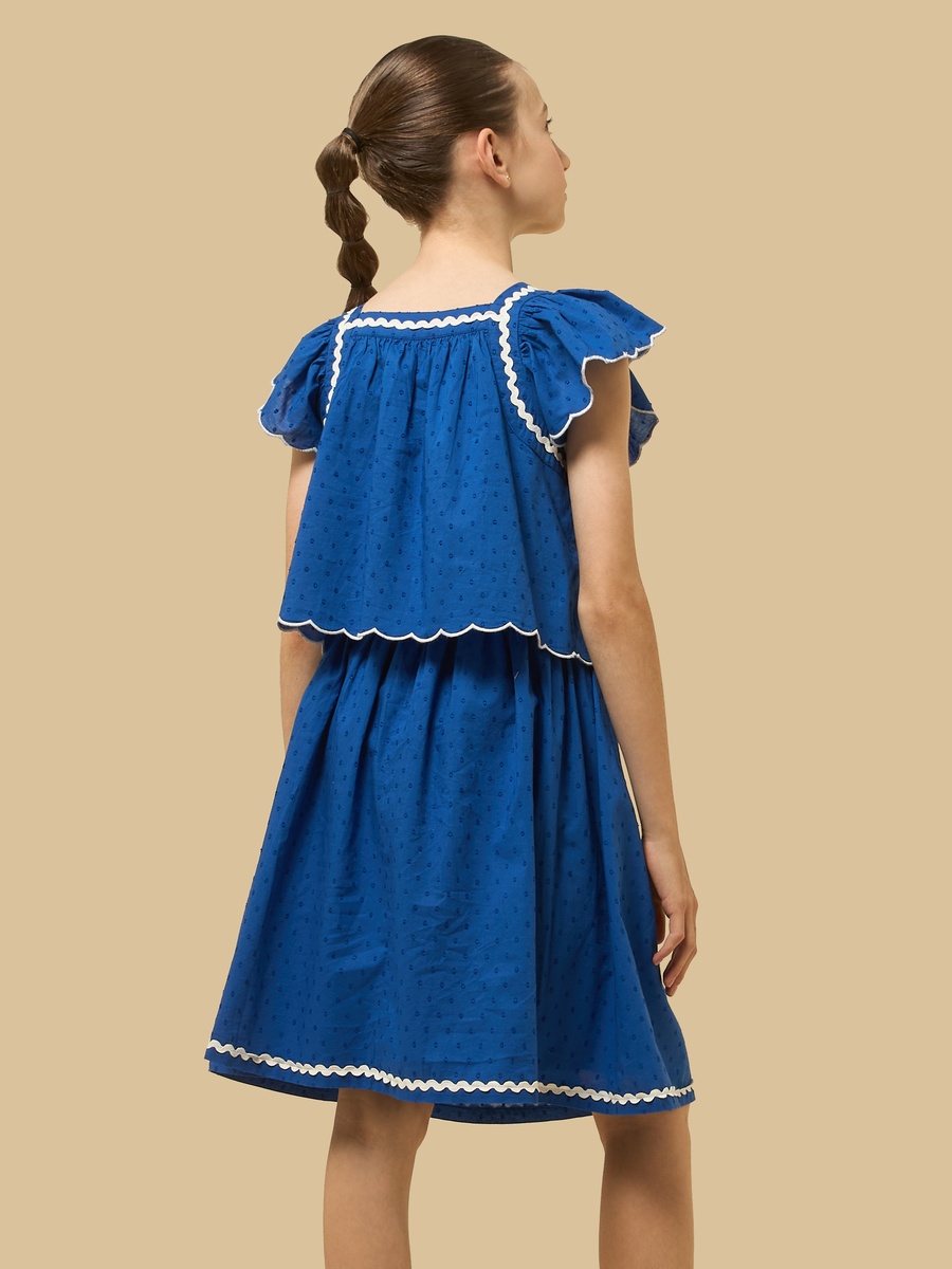 Layered Flutter Sleeves Dress with Rick Rack Detail