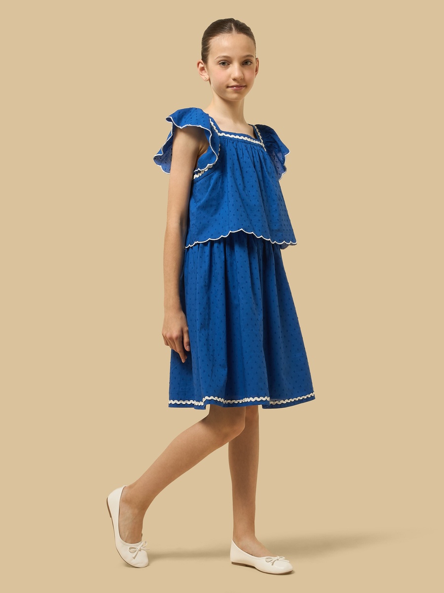 Layered Flutter Sleeves Dress with Rick Rack Detail
