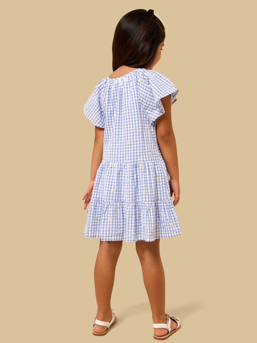 Checked Drop Waist Tiered Dress