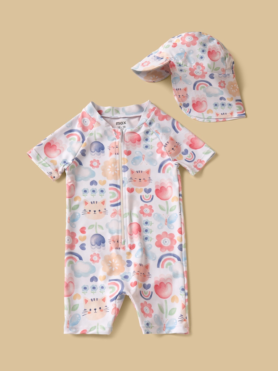 Printed Swimsuit with Hat