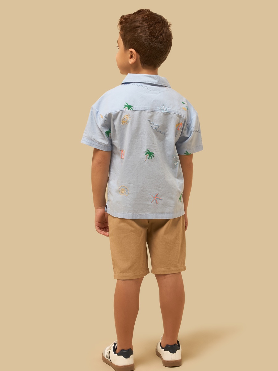 Embroidered Linen Blend Shirt and Shorts Set