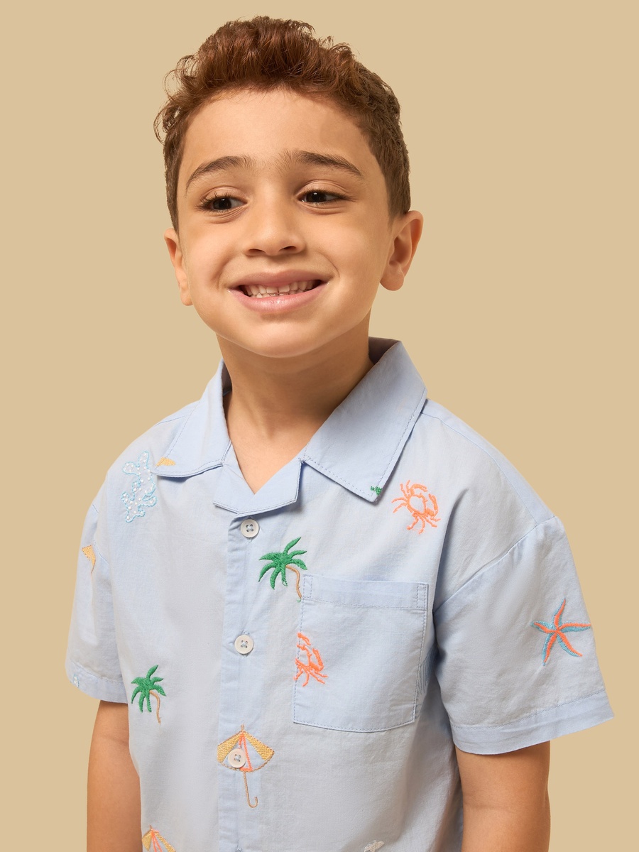 Embroidered Linen Blend Shirt and Shorts Set