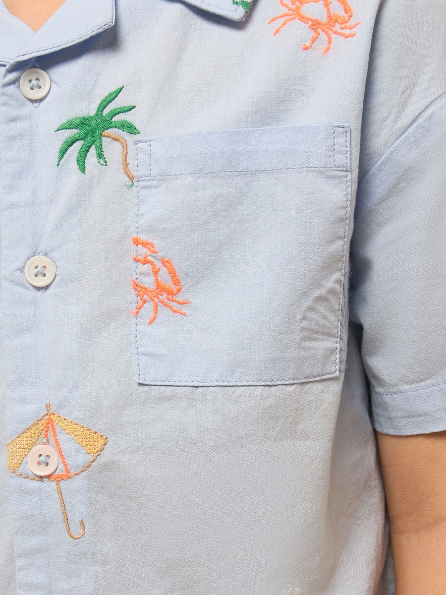 Embroidered Linen Blend Shirt and Shorts Set