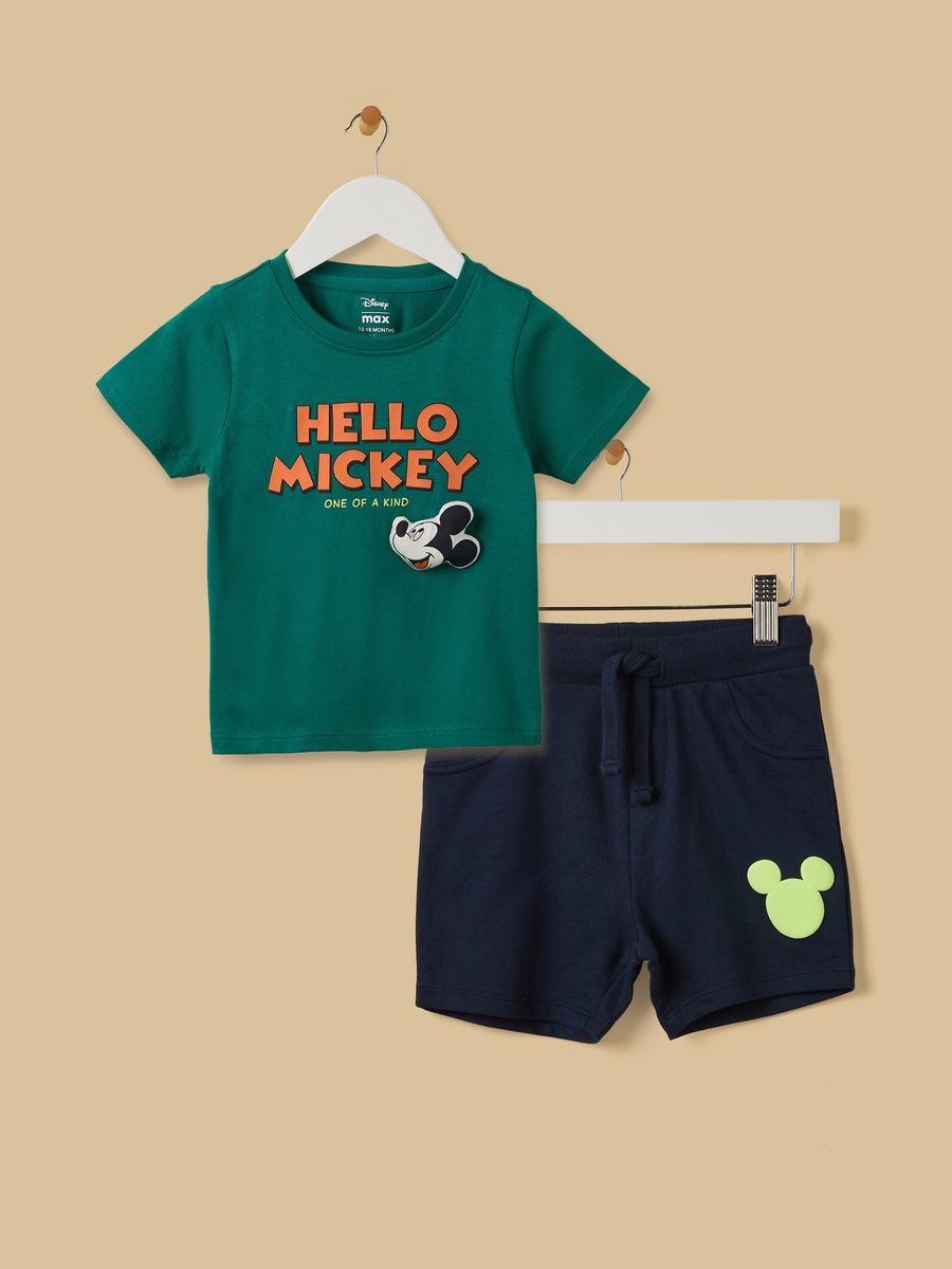 Mickey Mouse Print Cotton T-Shirt and Shorts Set