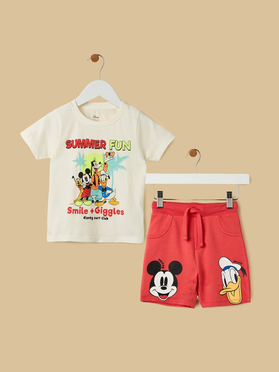 Mickey Mouse and Friends Print Cotton T-Shirt and Shorts Set
