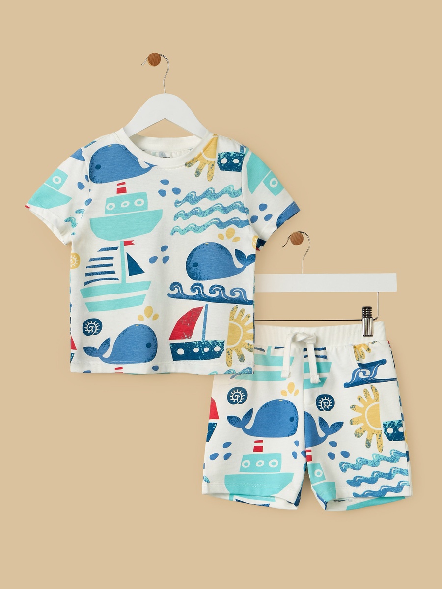 Printed Cotton T-Shirt and Shorts Set
