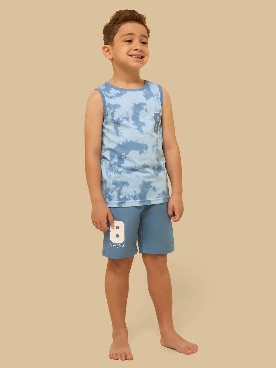 Tie and Dye Sleeveless Swim T-Shirt and Shorts Set