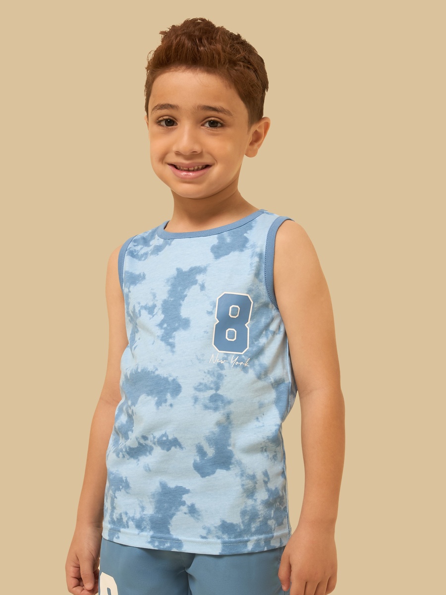 Tie and Dye Sleeveless Swim T-Shirt and Shorts Set