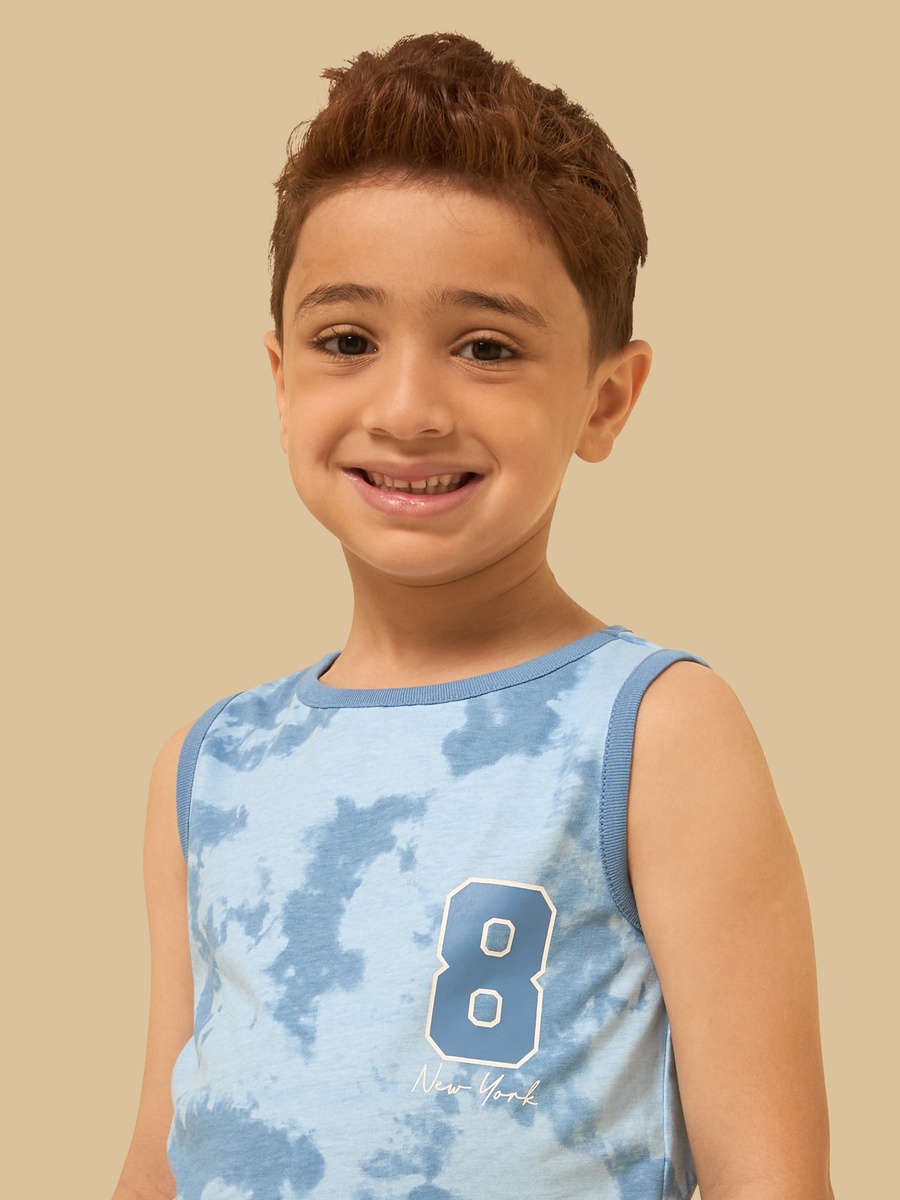 Tie and Dye Sleeveless Swim T-Shirt and Shorts Set