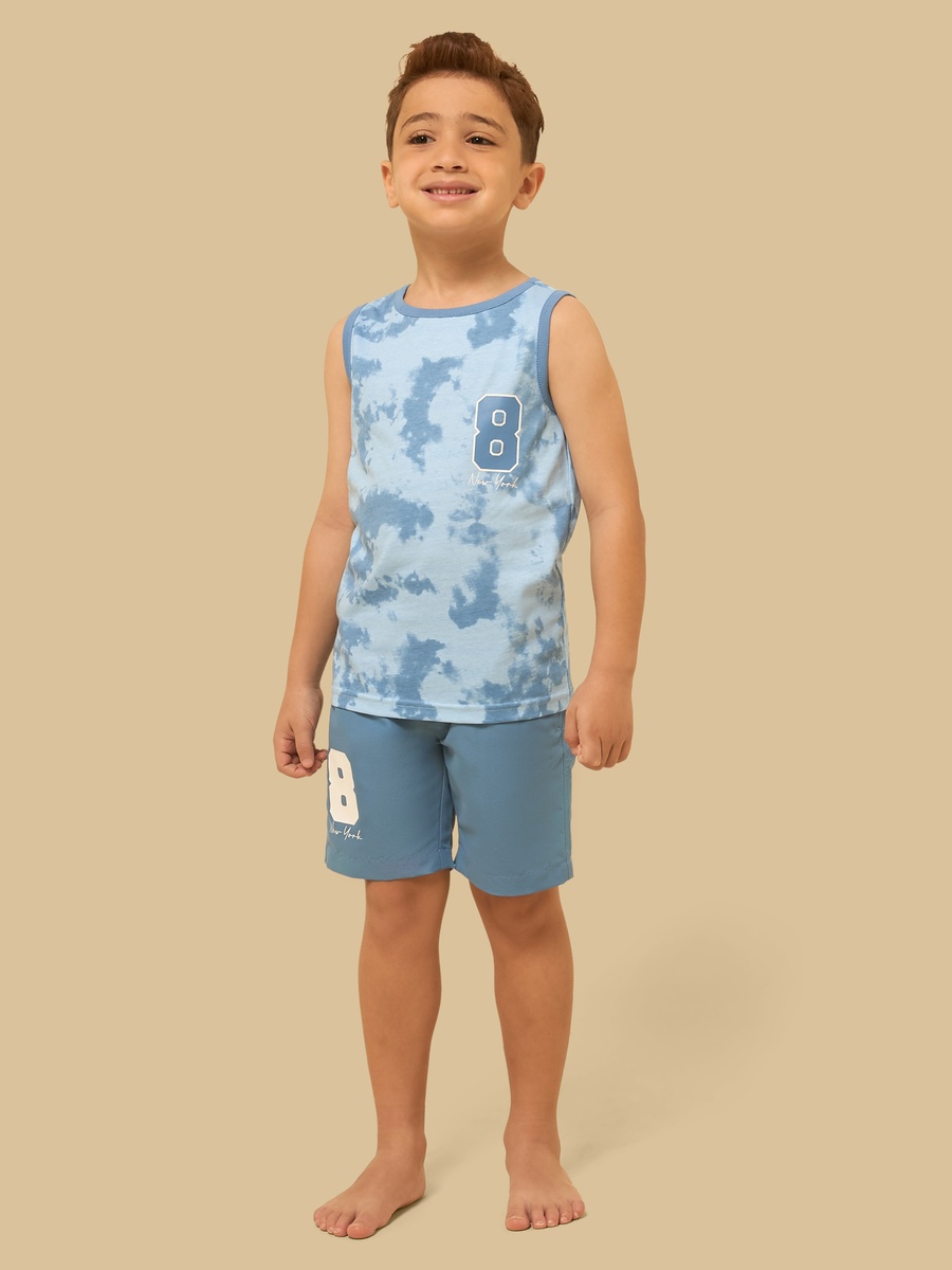 Tie and Dye Sleeveless Swim T-Shirt and Shorts Set