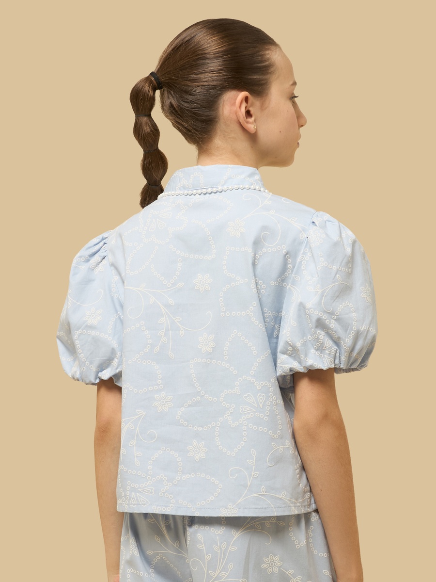 Printed Cotton Shirt with Pearl Embellished Collar